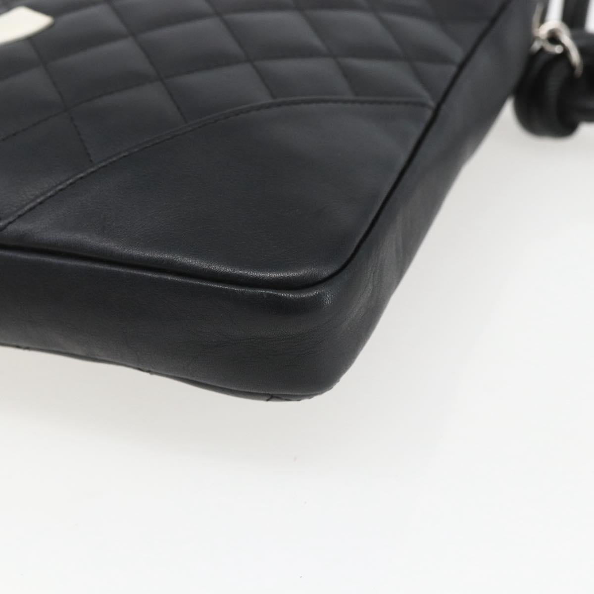 CHANEL Cambon Line Shoulder Bag Leather Silver Black CC Auth 157123SAV