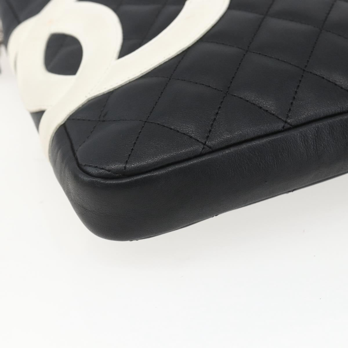 CHANEL Cambon Line Shoulder Bag Leather Silver Black CC Auth 157123SAV