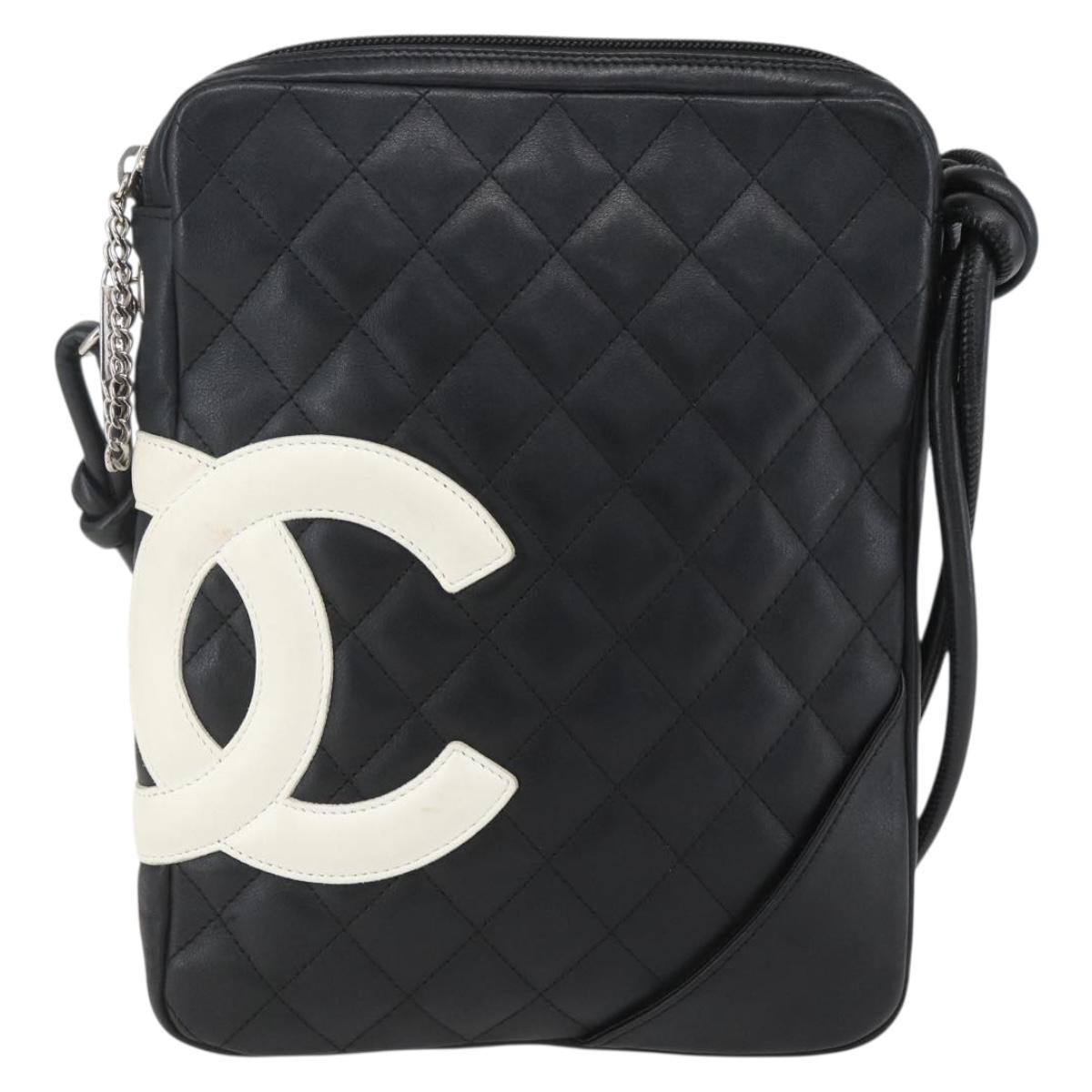 CHANEL Cambon Line Shoulder Bag Leather Silver Black CC Auth 157123SAV