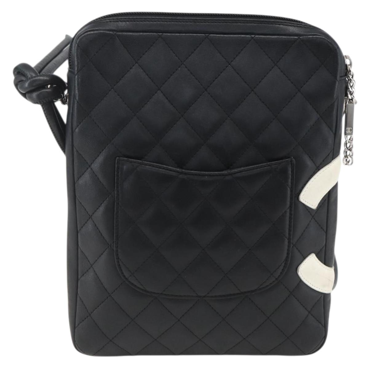 CHANEL Cambon Line Shoulder Bag Leather Silver Black CC Auth 157123SAV