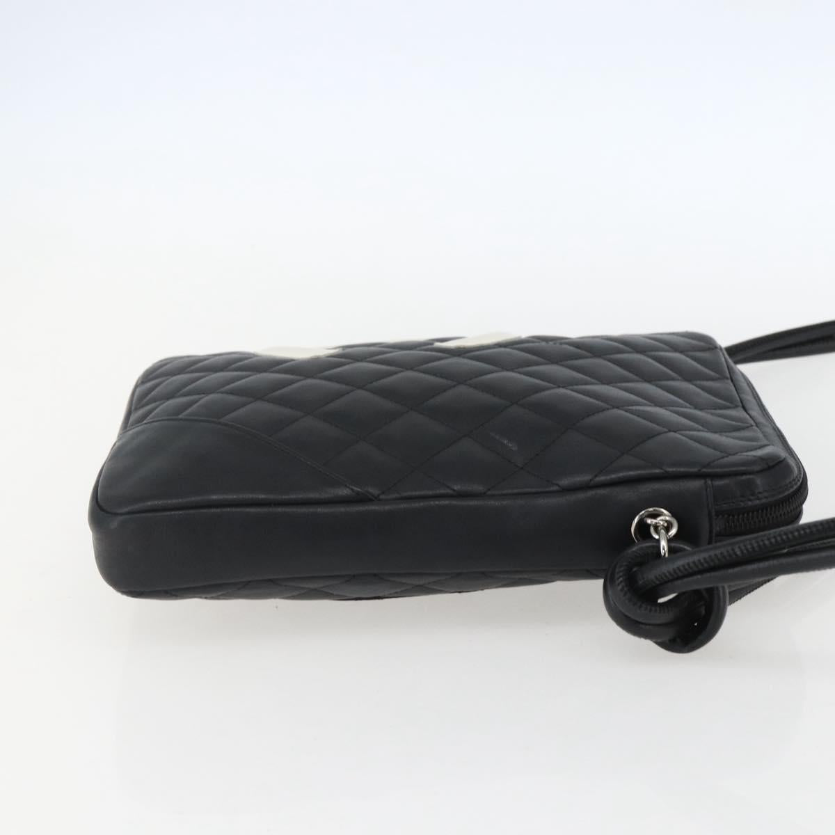 CHANEL Cambon Line Shoulder Bag Leather Silver Black CC Auth 157123SAV