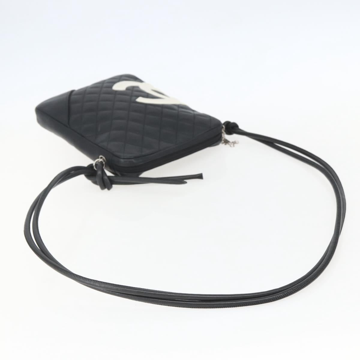 CHANEL Cambon Line Shoulder Bag Leather Silver Black CC Auth 157123SAV