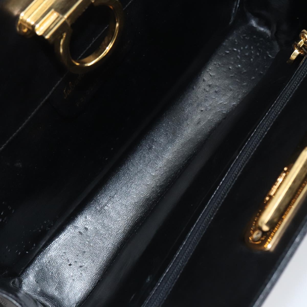 Salvatore Ferragamo Gancini Chain Shoulder Bag Leather Black Gold Auth 157126