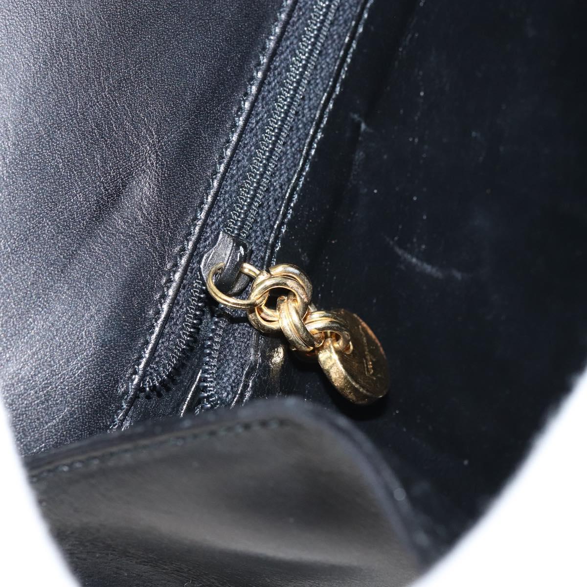 Salvatore Ferragamo Gancini Chain Shoulder Bag Leather Black Gold Auth 157126