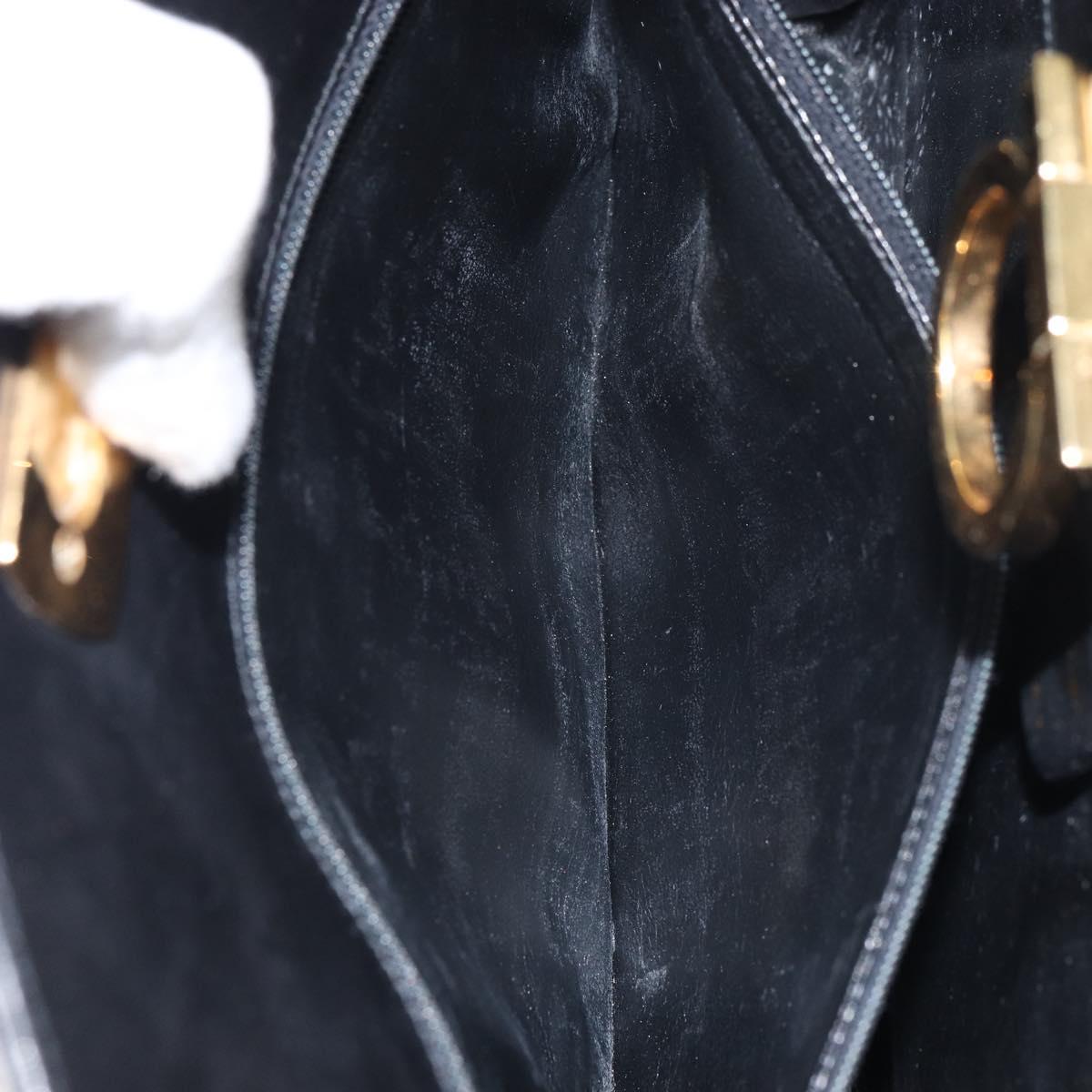 Salvatore Ferragamo Gancini Chain Shoulder Bag Leather Black Gold Auth 157126