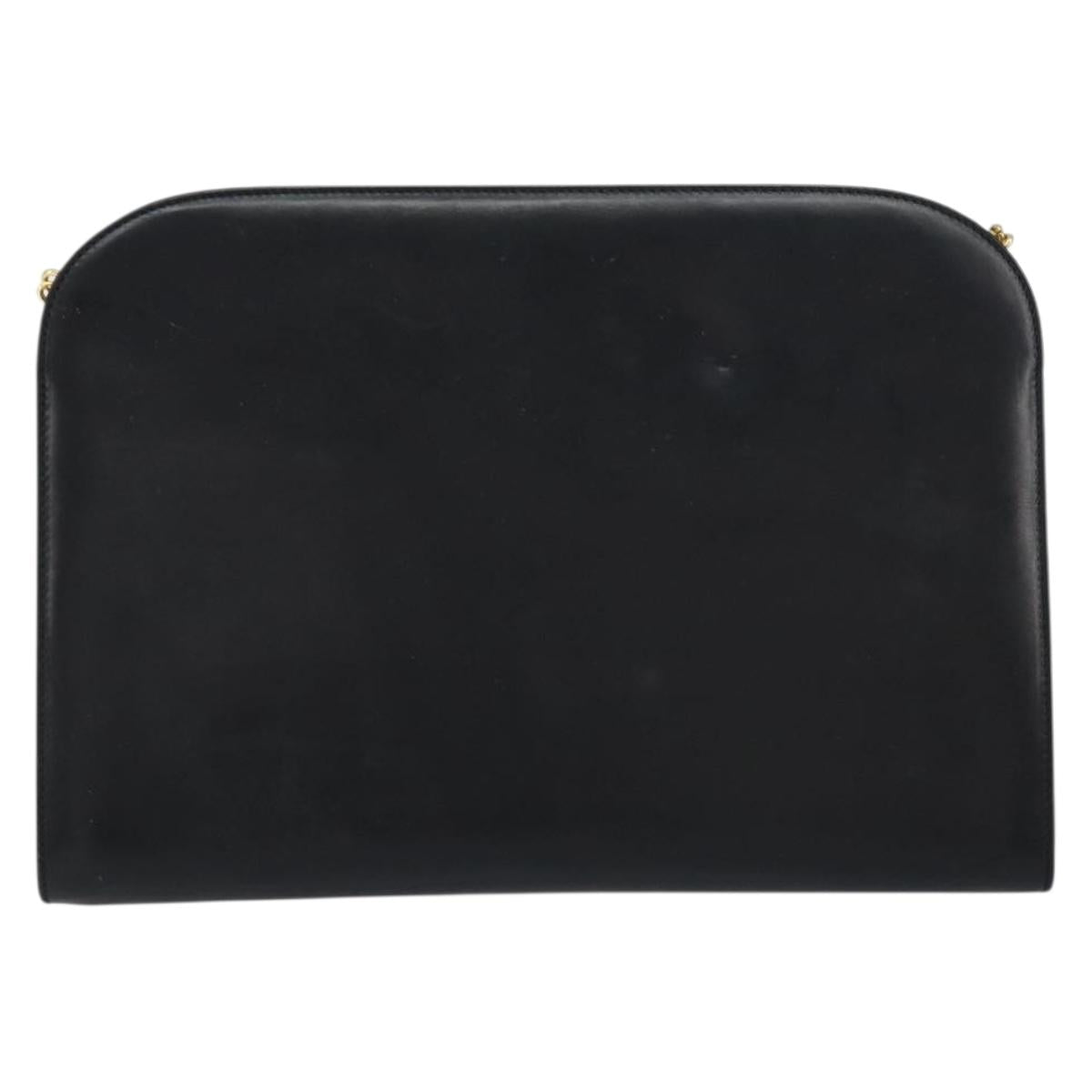 Salvatore Ferragamo Gancini Chain Shoulder Bag Leather Black Gold Auth 157126