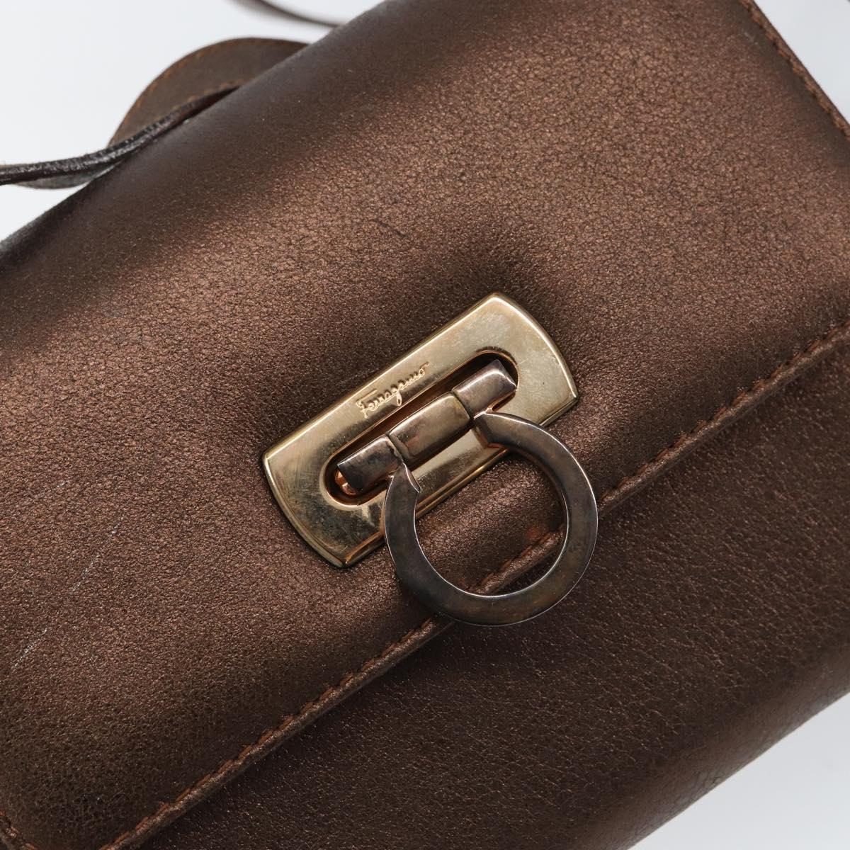 Salvatore Ferragamo Gancini Shoulder Bag Leather Bronze Gold Auth 157128