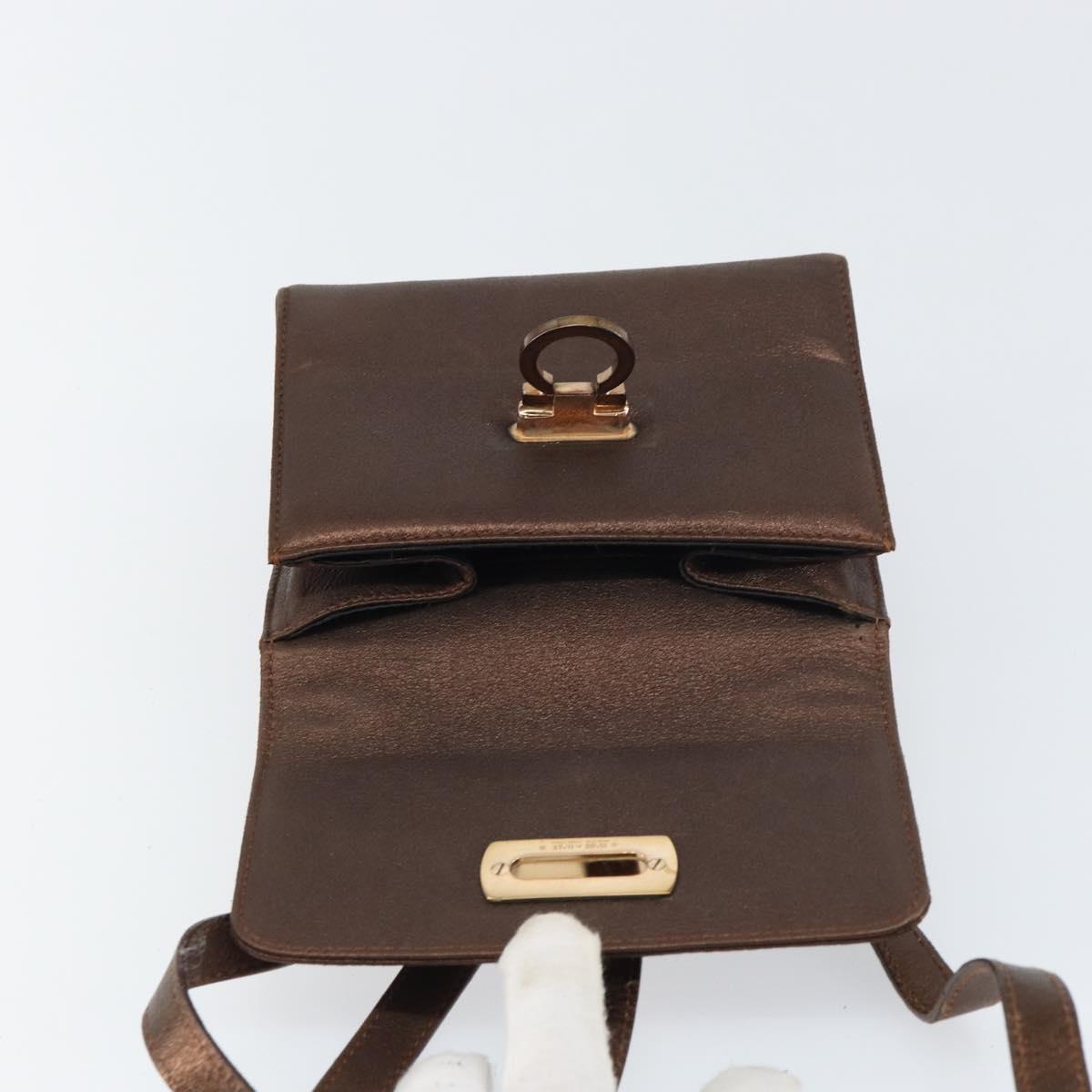 Salvatore Ferragamo Gancini Shoulder Bag Leather Bronze Gold Auth 157128