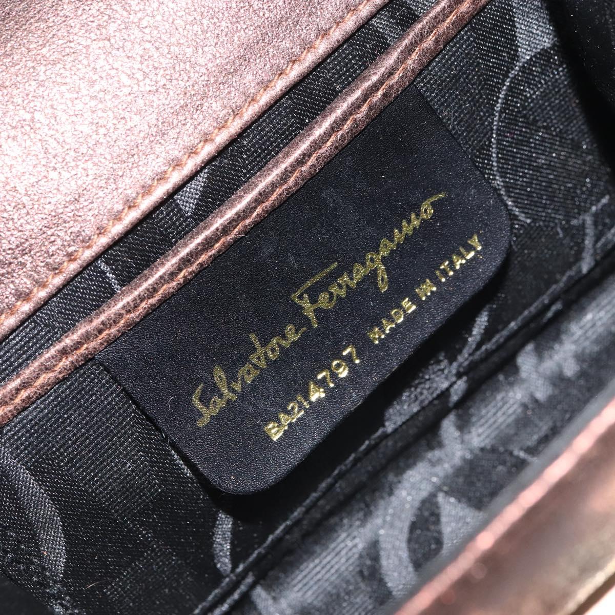 Salvatore Ferragamo Gancini Shoulder Bag Leather Bronze Gold Auth 157128