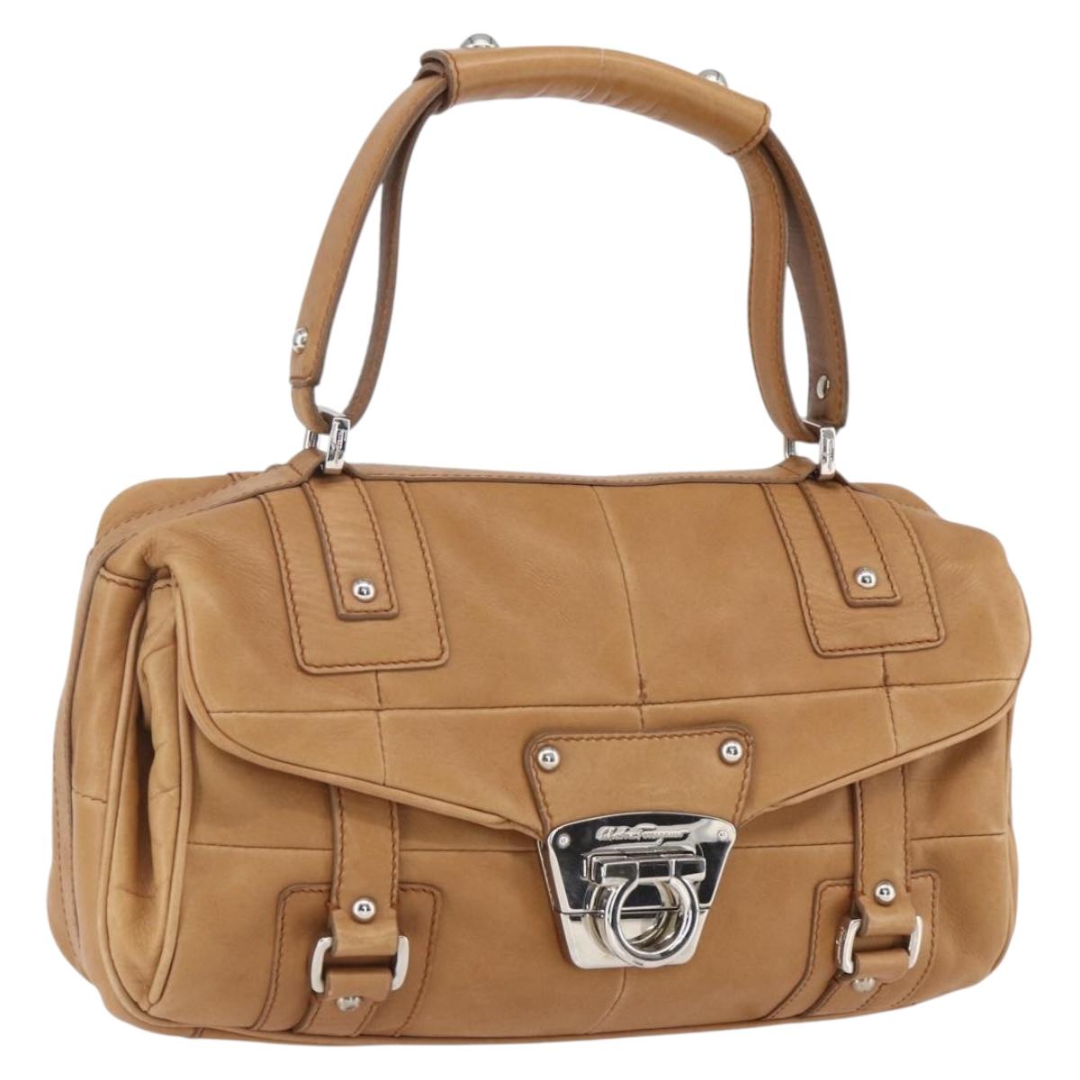 Salvatore Ferragamo Gancini Hand Bag Leather Brown Silver Auth 157129V
