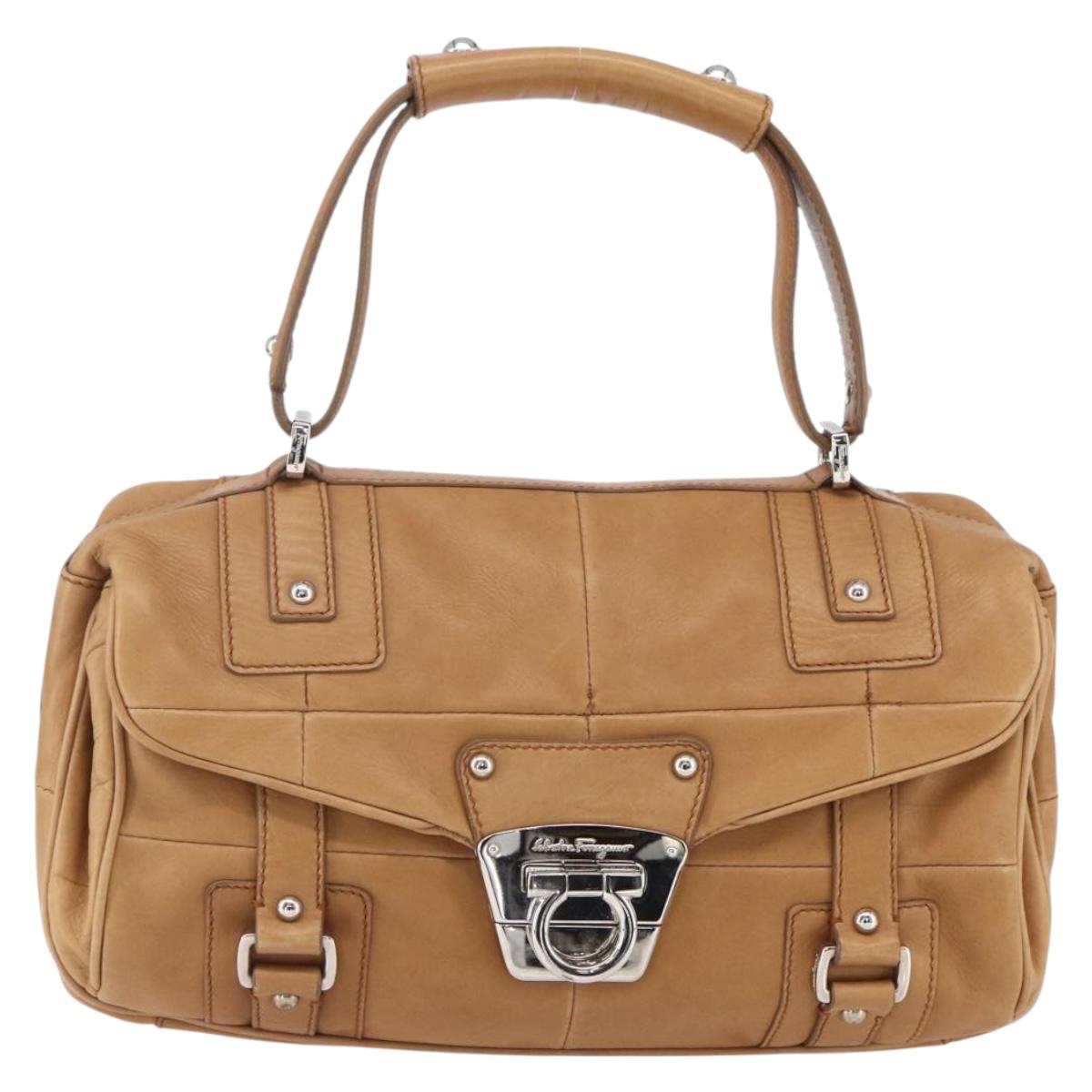 Salvatore Ferragamo Gancini Hand Bag Leather Brown Silver Auth 157129V