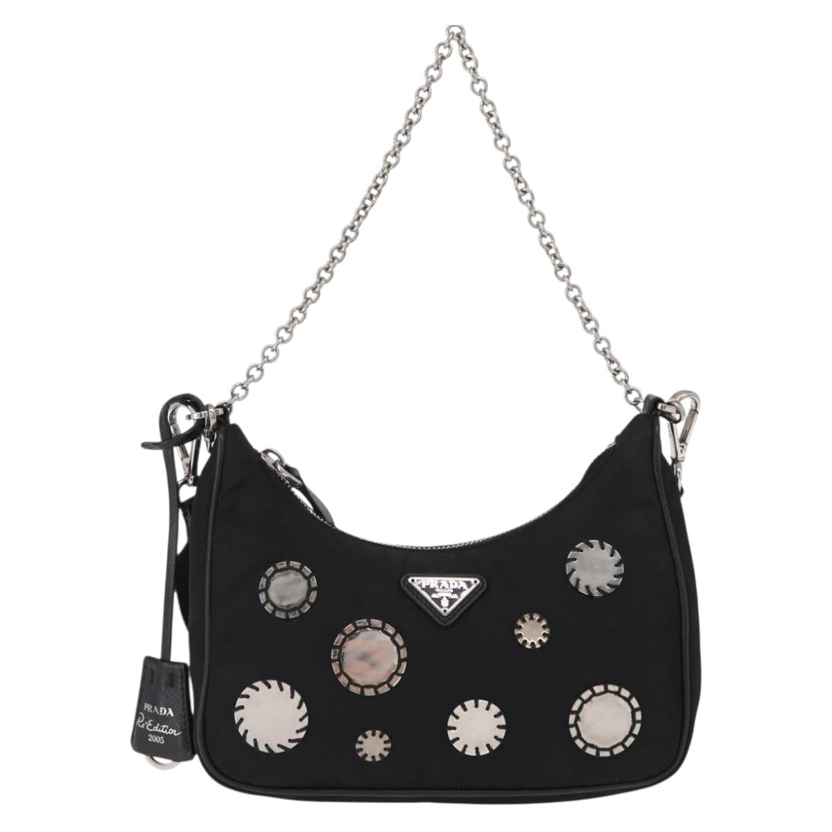 PRADA Re-Edition 2005 Shoulder Bag Nylon 2way Black Silver 1BH204 Auth 157130SAM