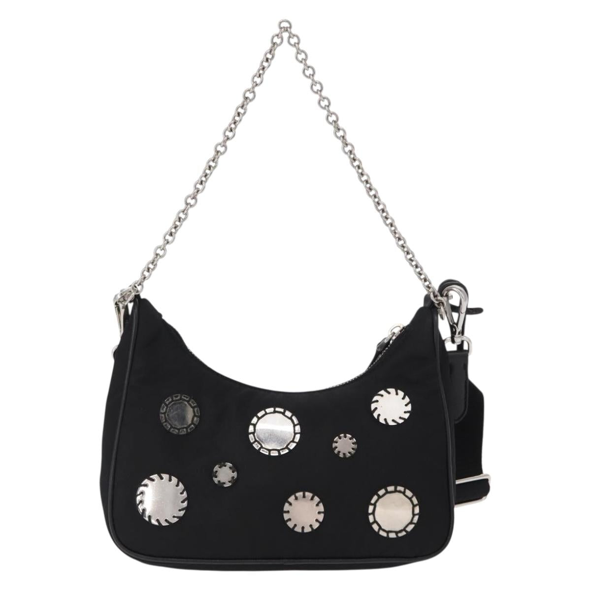 PRADA Re-Edition 2005 Shoulder Bag Nylon 2way Black Silver 1BH204 Auth 157130SAM
