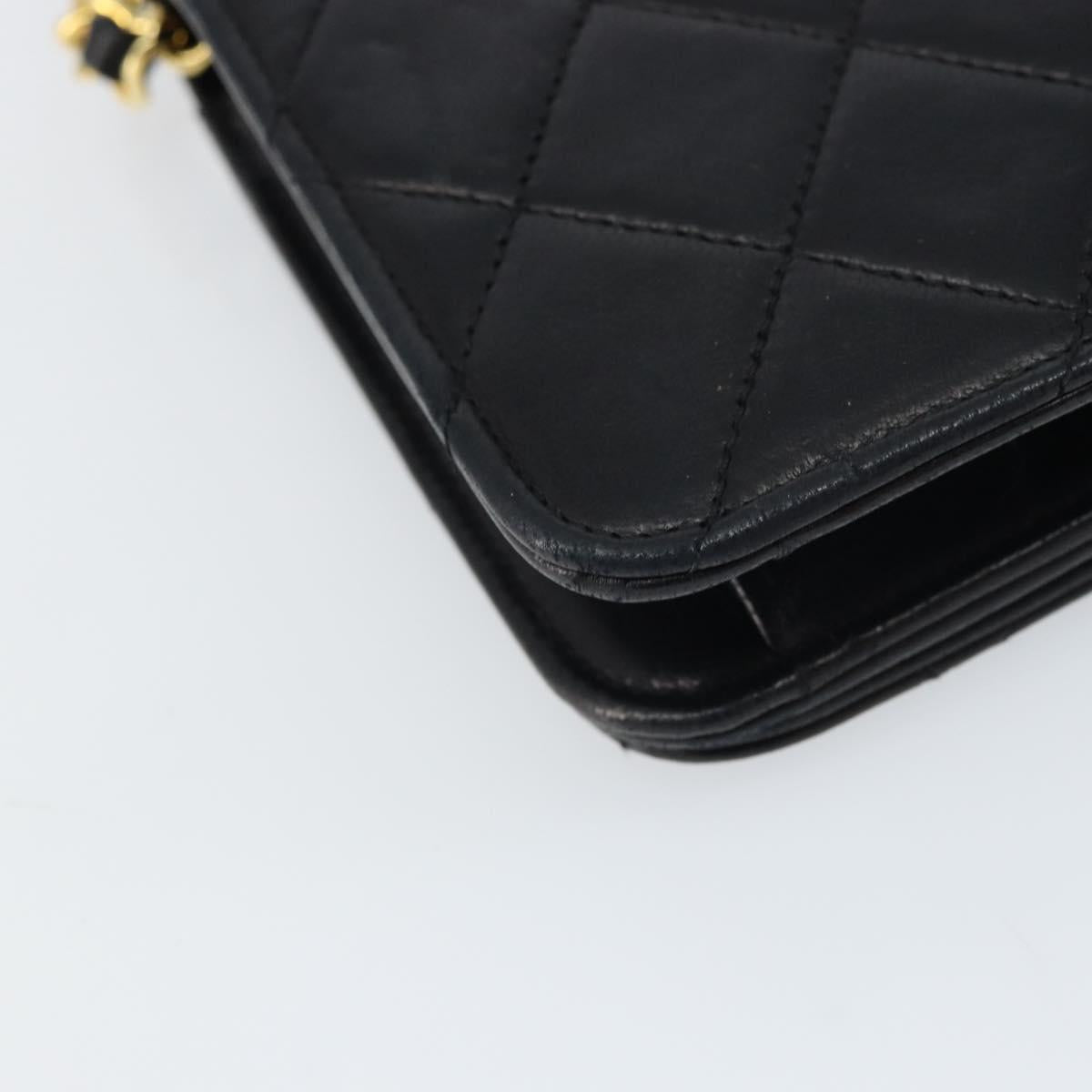 CHANEL Matelasse Chain Shoulder Bag Lamb Skin Black Gold CC Auth 157131