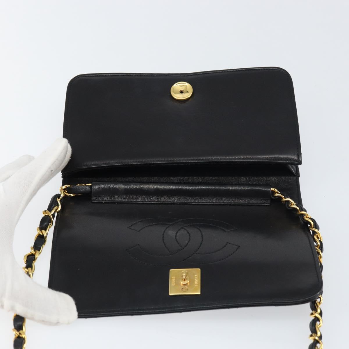 CHANEL Matelasse Chain Shoulder Bag Lamb Skin Black Gold CC Auth 157131