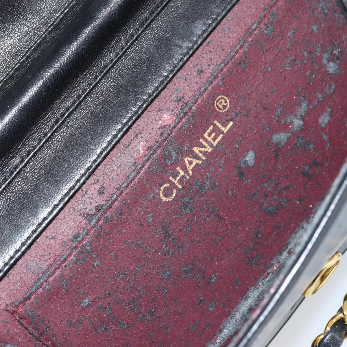 CHANEL Matelasse Chain Shoulder Bag Lamb Skin Black Gold CC Auth 157131