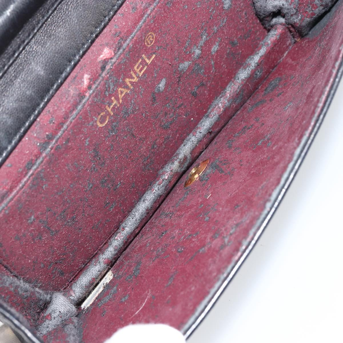 CHANEL Matelasse Chain Shoulder Bag Lamb Skin Black Gold CC Auth 157131