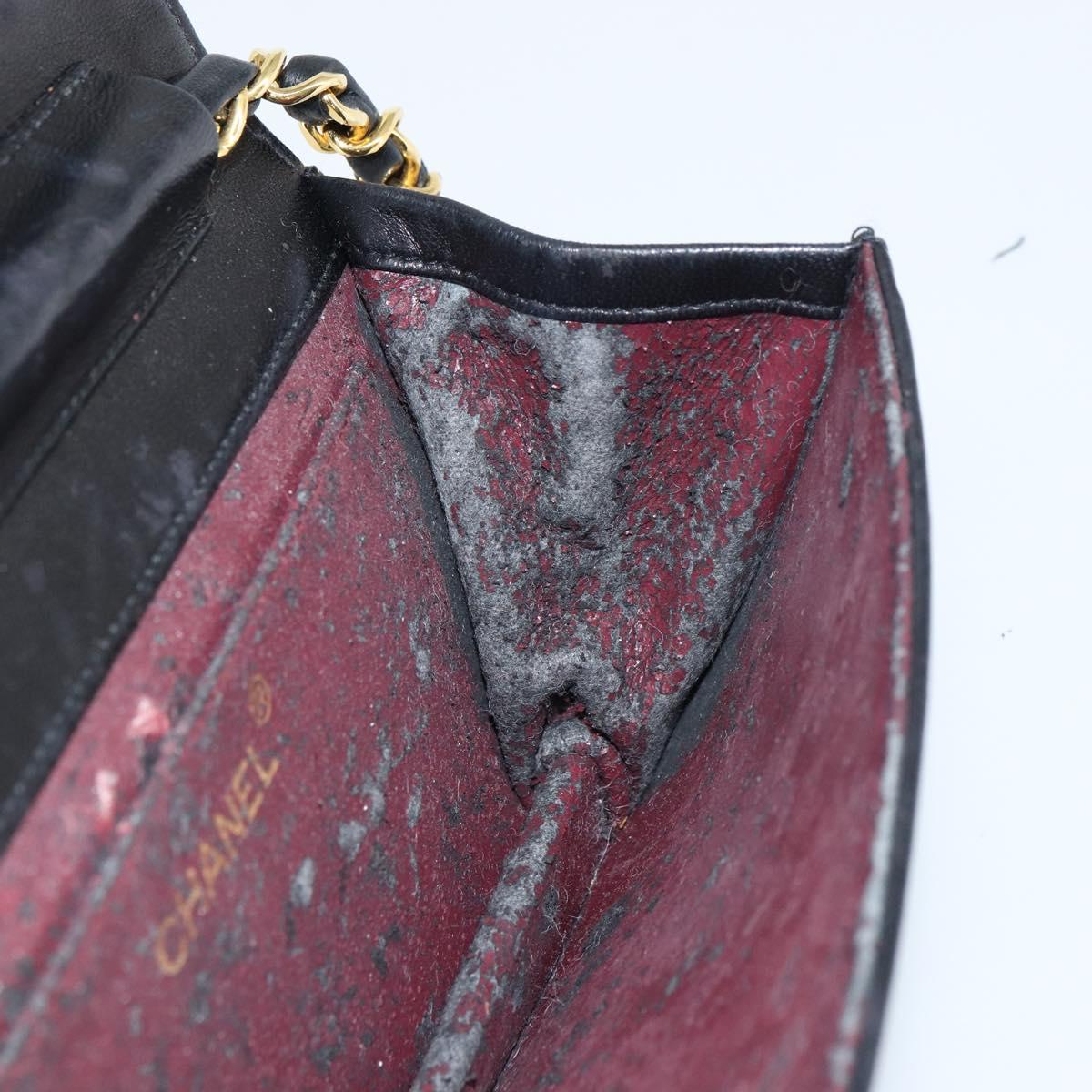 CHANEL Matelasse Chain Shoulder Bag Lamb Skin Black Gold CC Auth 157131