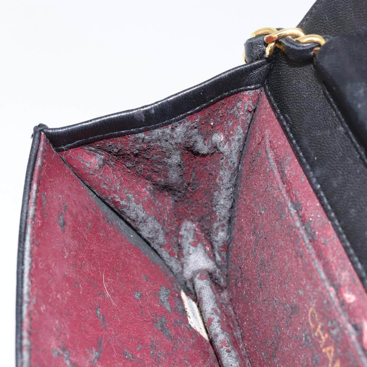 CHANEL Matelasse Chain Shoulder Bag Lamb Skin Black Gold CC Auth 157131