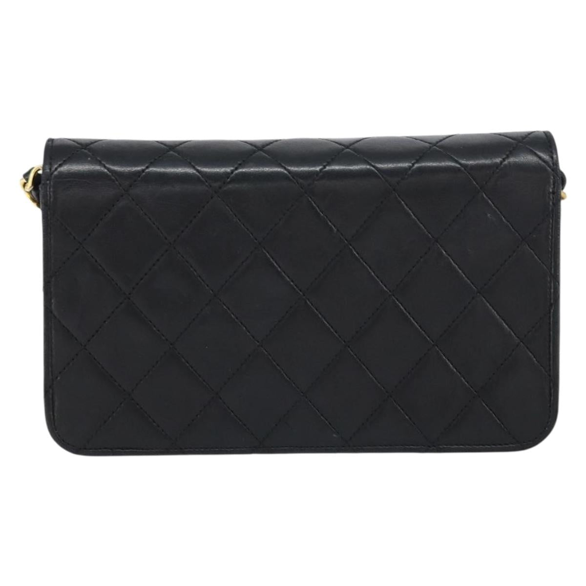CHANEL Matelasse Chain Shoulder Bag Lamb Skin Black Gold CC Auth 157131