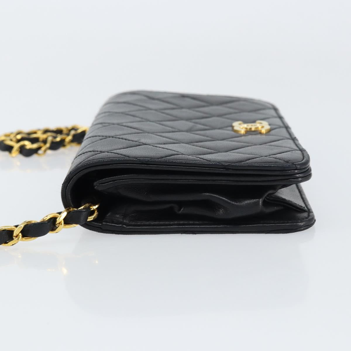 CHANEL Matelasse Chain Shoulder Bag Lamb Skin Black Gold CC Auth 157131