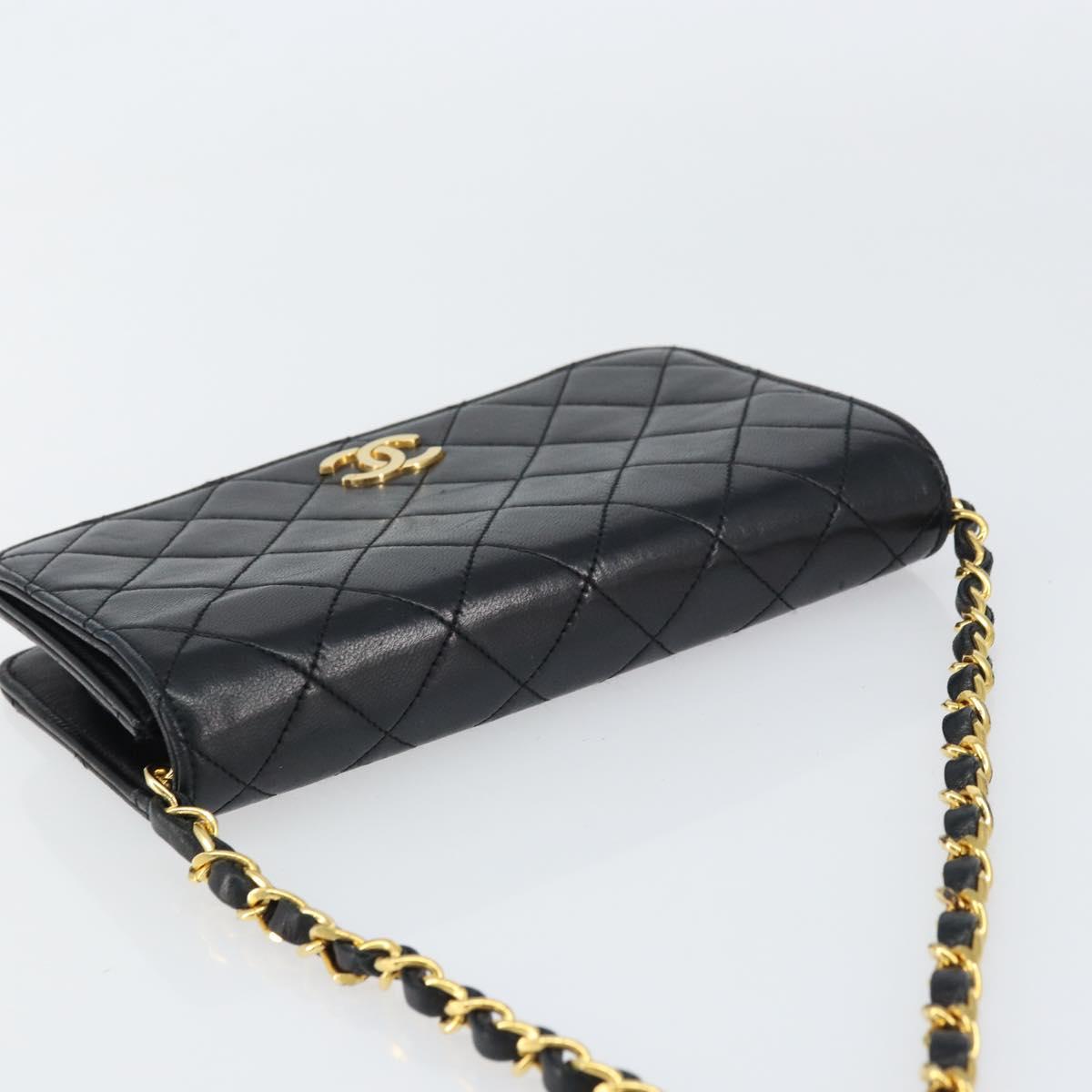 CHANEL Matelasse Chain Shoulder Bag Lamb Skin Black Gold CC Auth 157131