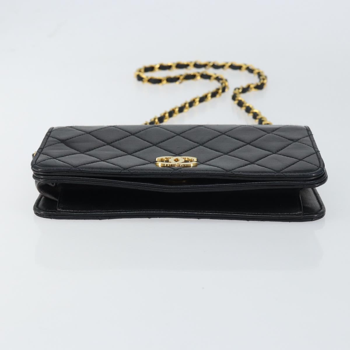 CHANEL Matelasse Chain Shoulder Bag Lamb Skin Black Gold CC Auth 157131