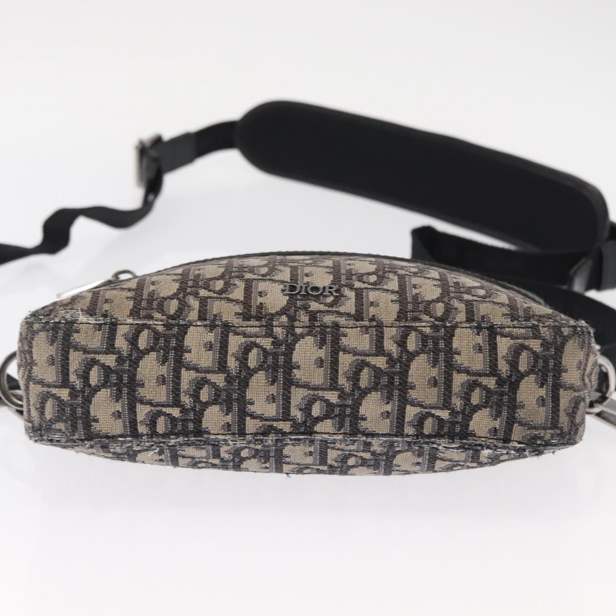 Christian Dior Trotter Canvas Oblique Shoulder Bag Black Silver Auth 157136