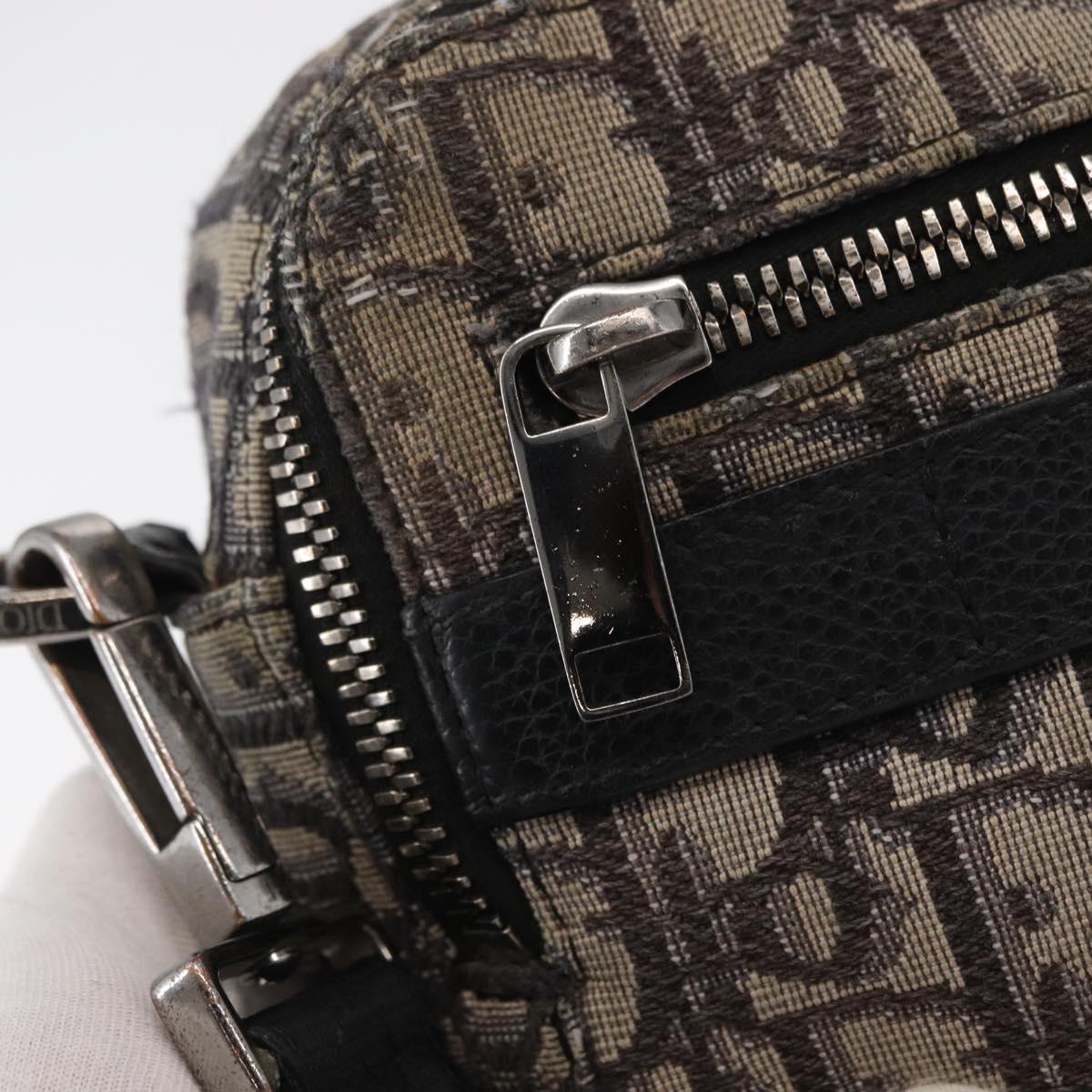 Christian Dior Trotter Canvas Oblique Shoulder Bag Black Silver Auth 157136