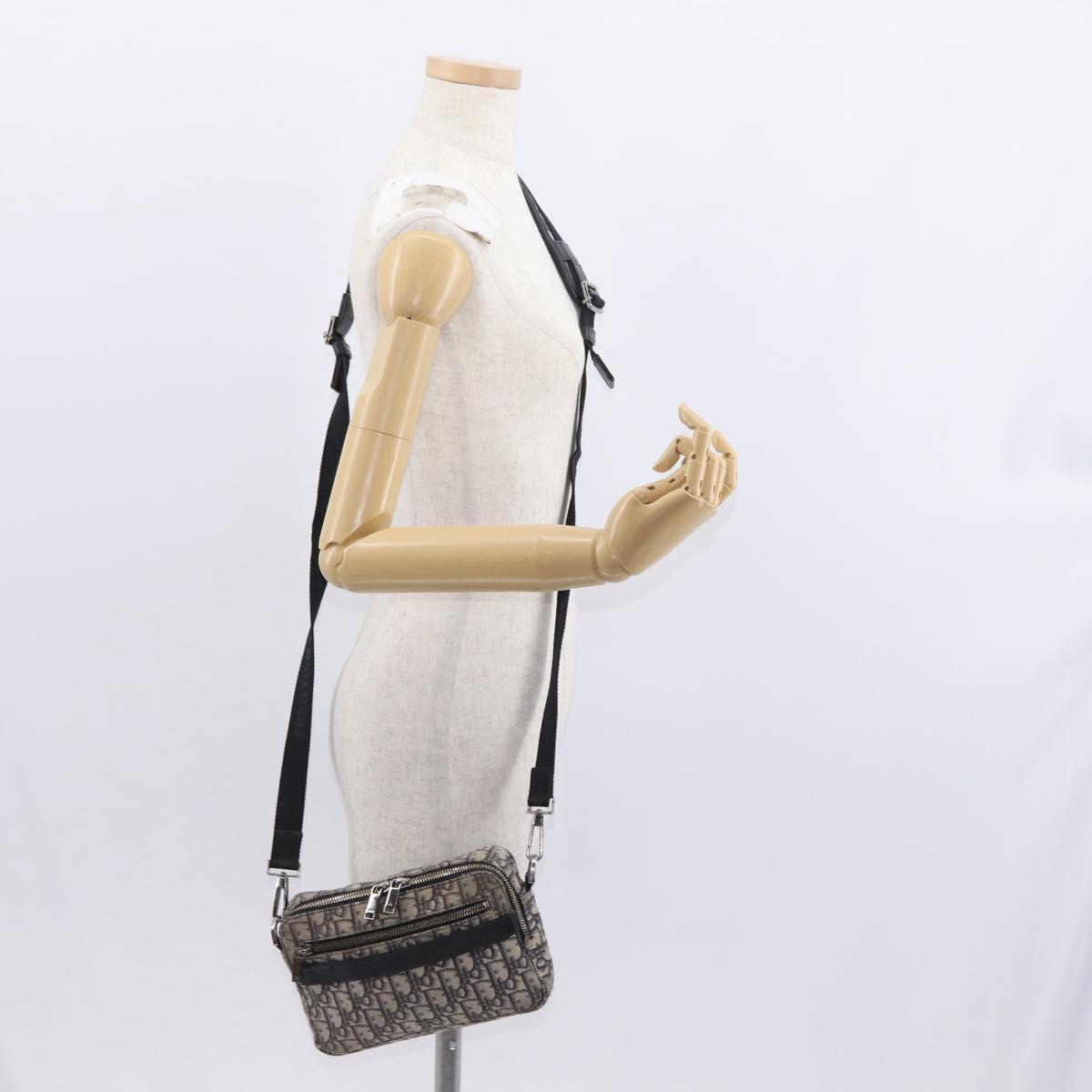 Christian Dior Trotter Canvas Oblique Shoulder Bag Black Silver Auth 157136