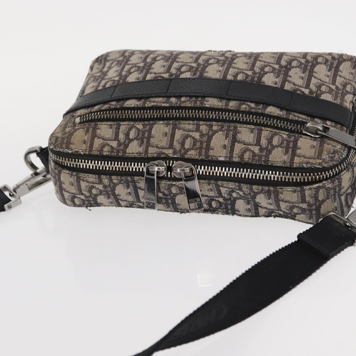 Christian Dior Trotter Canvas Oblique Shoulder Bag Black Silver Auth 157136