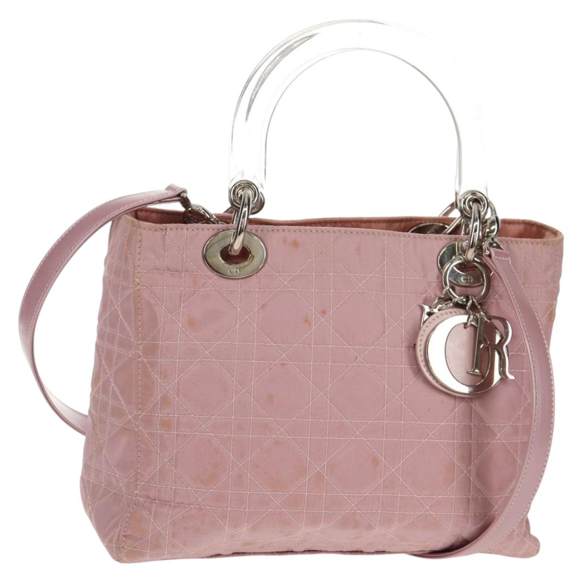 Christian Dior Canage Hand Bag Nylon 2way Pink Silver Auth 157137