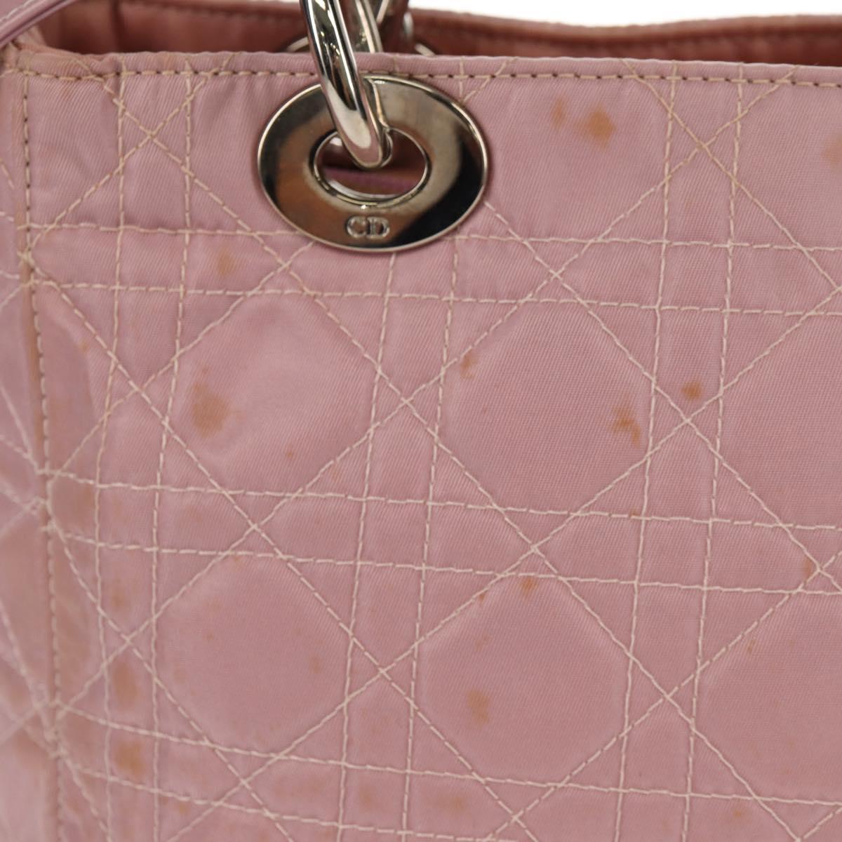 Christian Dior Canage Hand Bag Nylon 2way Pink Silver Auth 157137