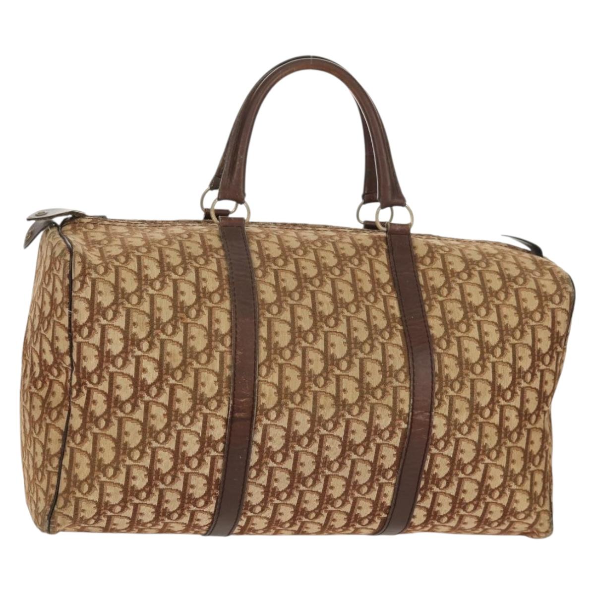 Christian Dior Trotter Canvas Boston Bag Beige Gold Auth 157139