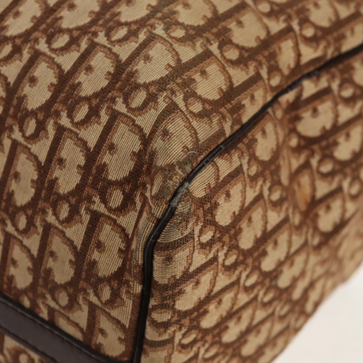 Christian Dior Trotter Canvas Boston Bag Beige Gold Auth 157139