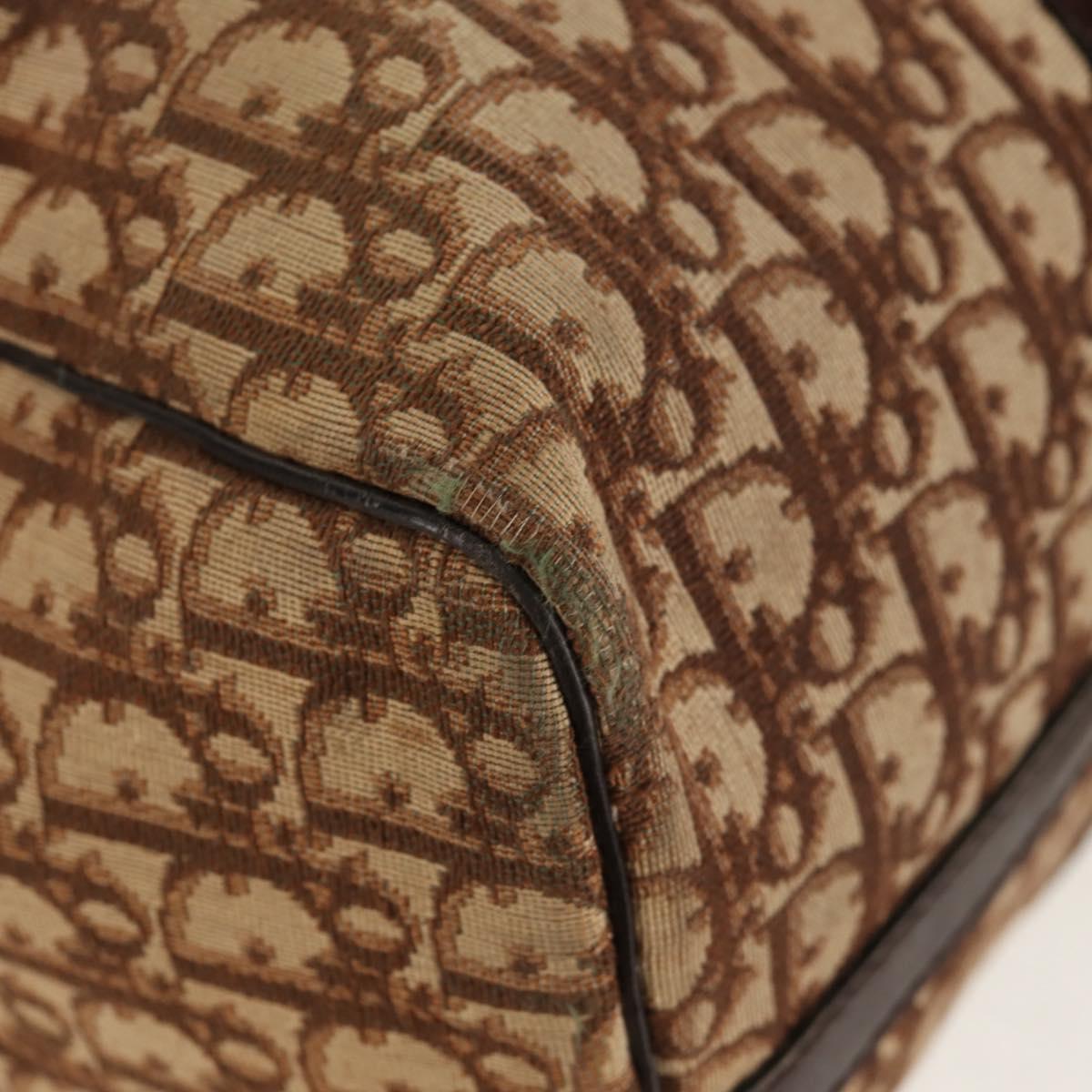 Christian Dior Trotter Canvas Boston Bag Beige Gold Auth 157139