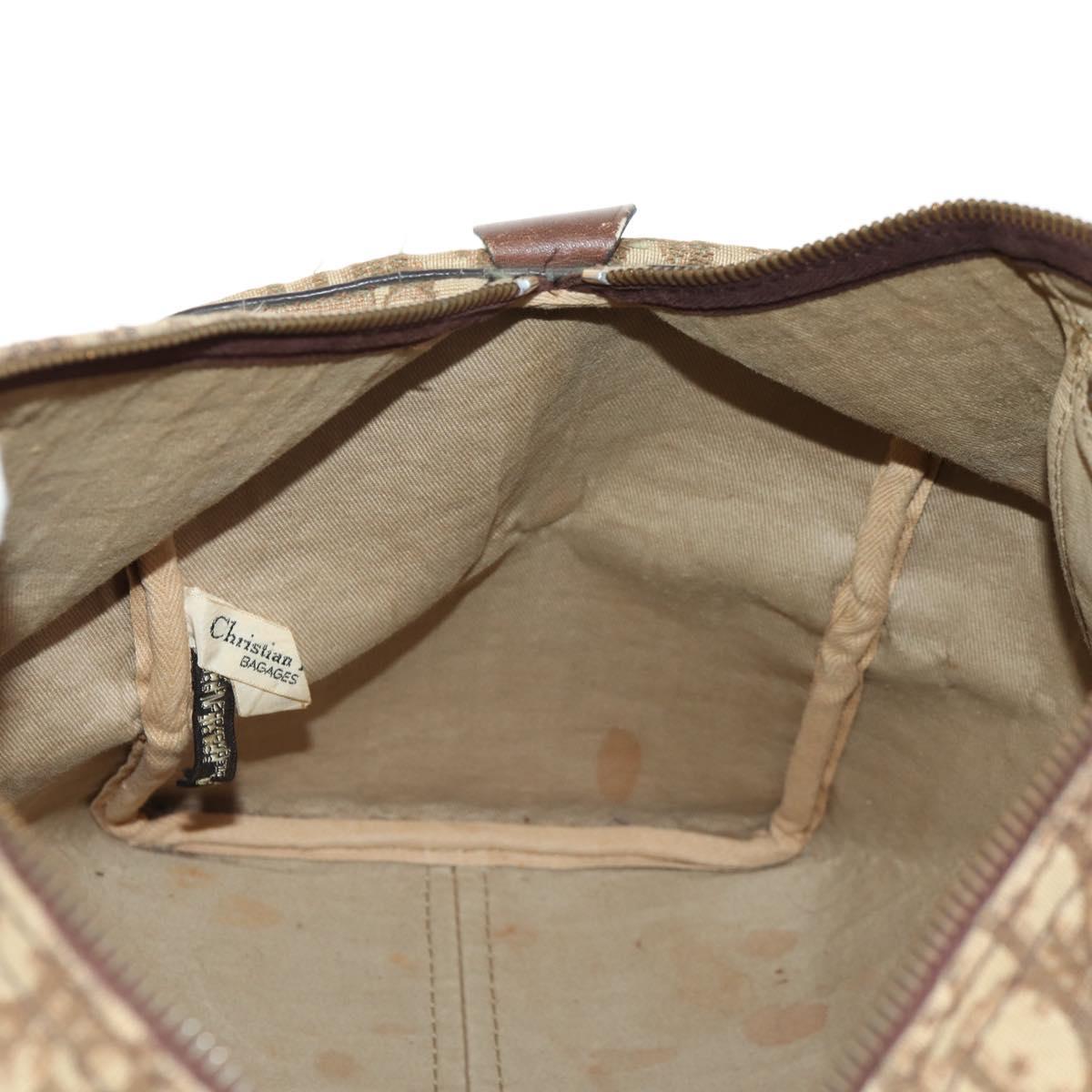 Christian Dior Trotter Canvas Boston Bag Beige Gold Auth 157139