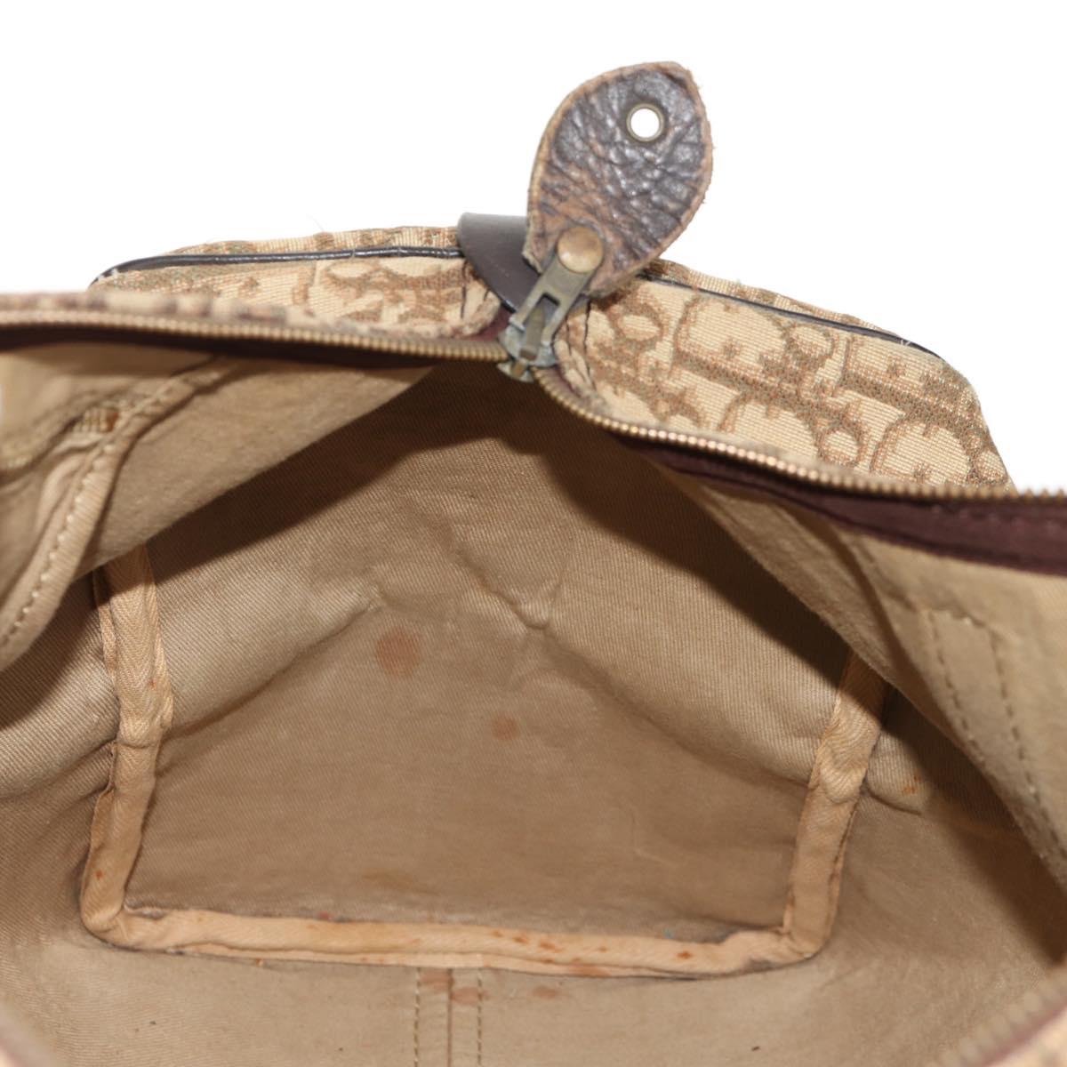 Christian Dior Trotter Canvas Boston Bag Beige Gold Auth 157139