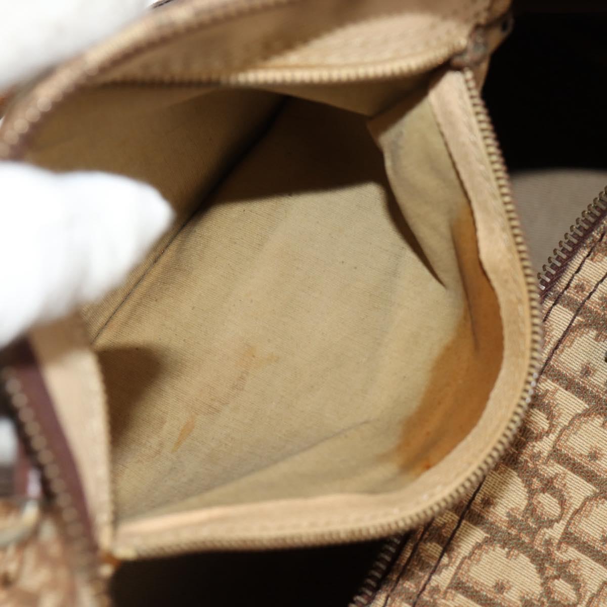 Christian Dior Trotter Canvas Boston Bag Beige Gold Auth 157139