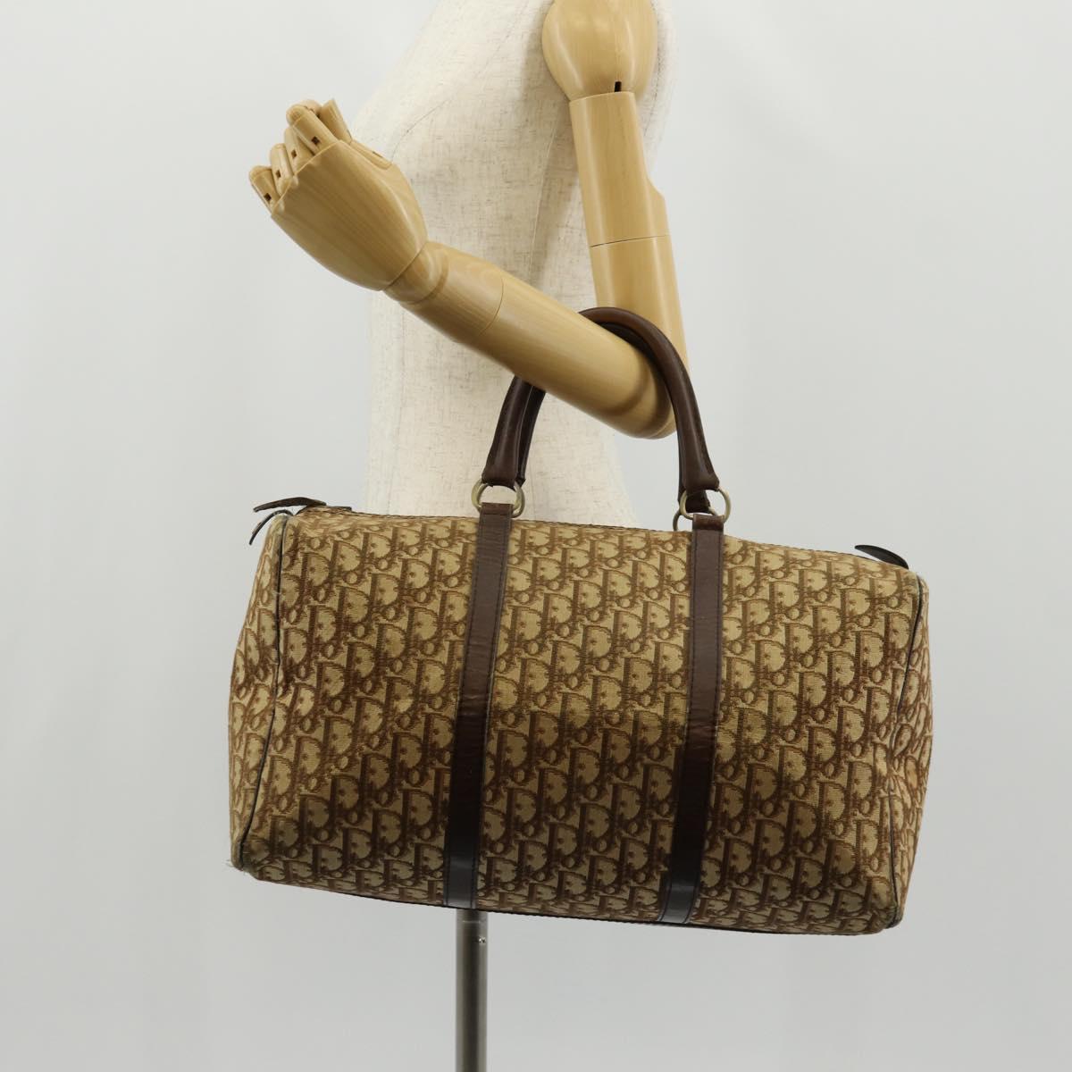 Christian Dior Trotter Canvas Boston Bag Beige Gold Auth 157139