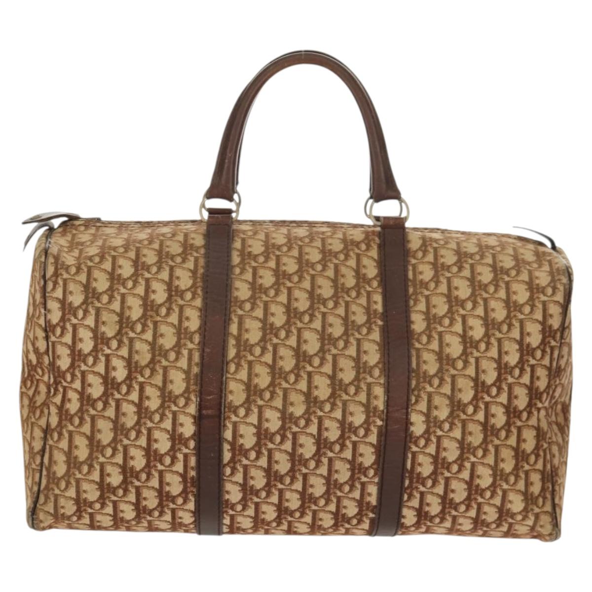 Christian Dior Trotter Canvas Boston Bag Beige Gold Auth 157139