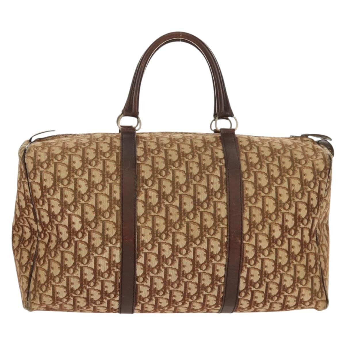 Christian Dior Trotter Canvas Boston Bag Beige Gold Auth 157139