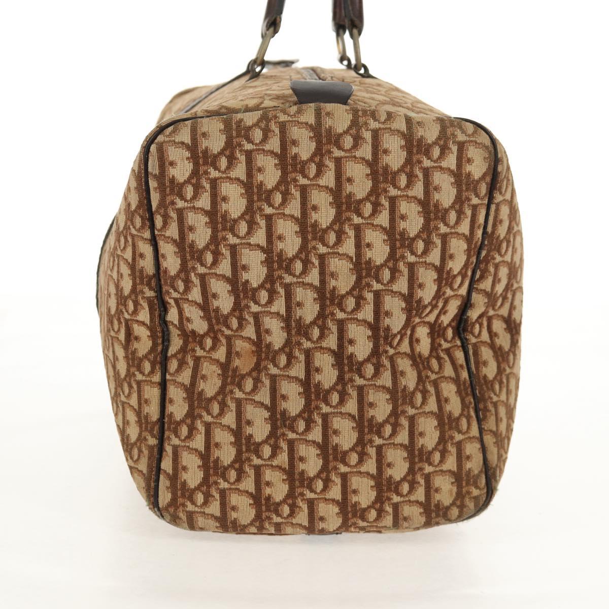 Christian Dior Trotter Canvas Boston Bag Beige Gold Auth 157139