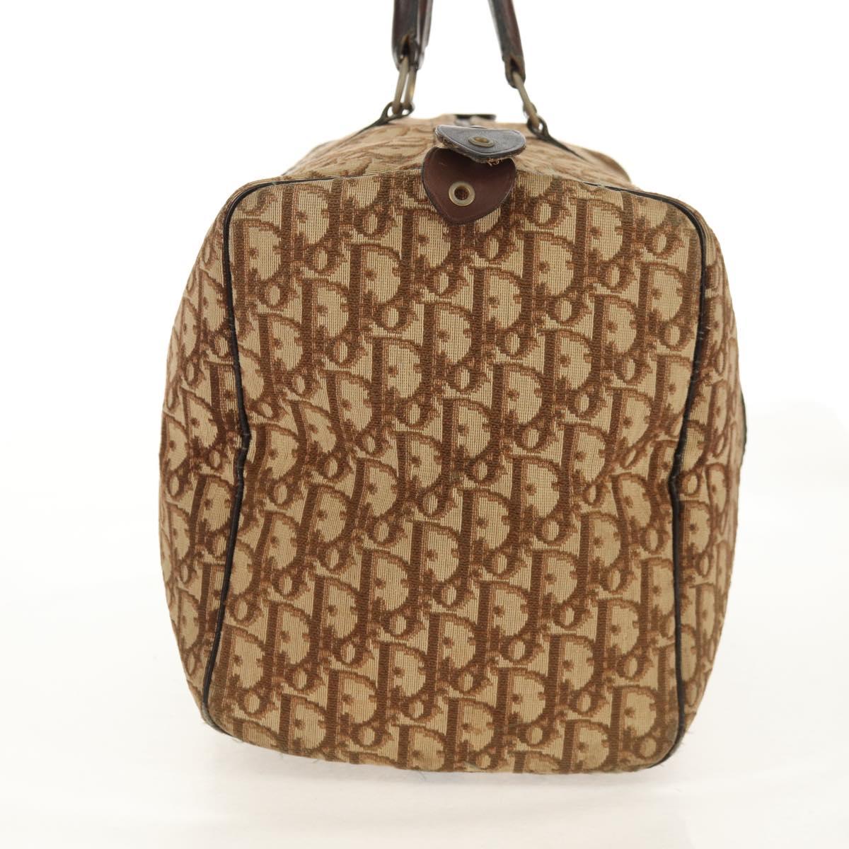 Christian Dior Trotter Canvas Boston Bag Beige Gold Auth 157139