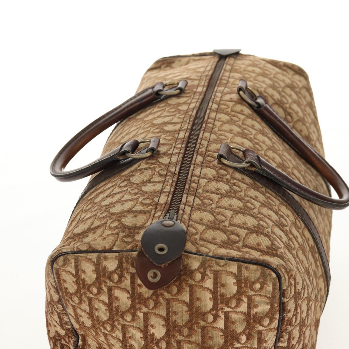 Christian Dior Trotter Canvas Boston Bag Beige Gold Auth 157139