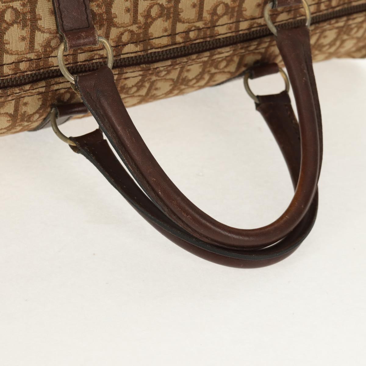 Christian Dior Trotter Canvas Boston Bag Beige Gold Auth 157139