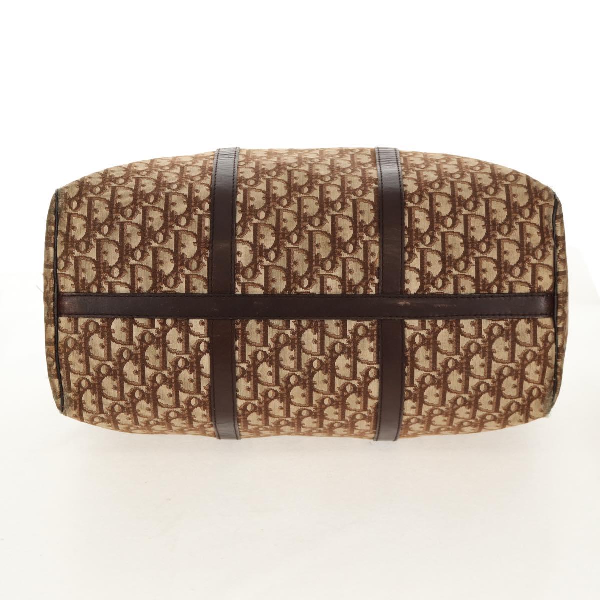 Christian Dior Trotter Canvas Boston Bag Beige Gold Auth 157139