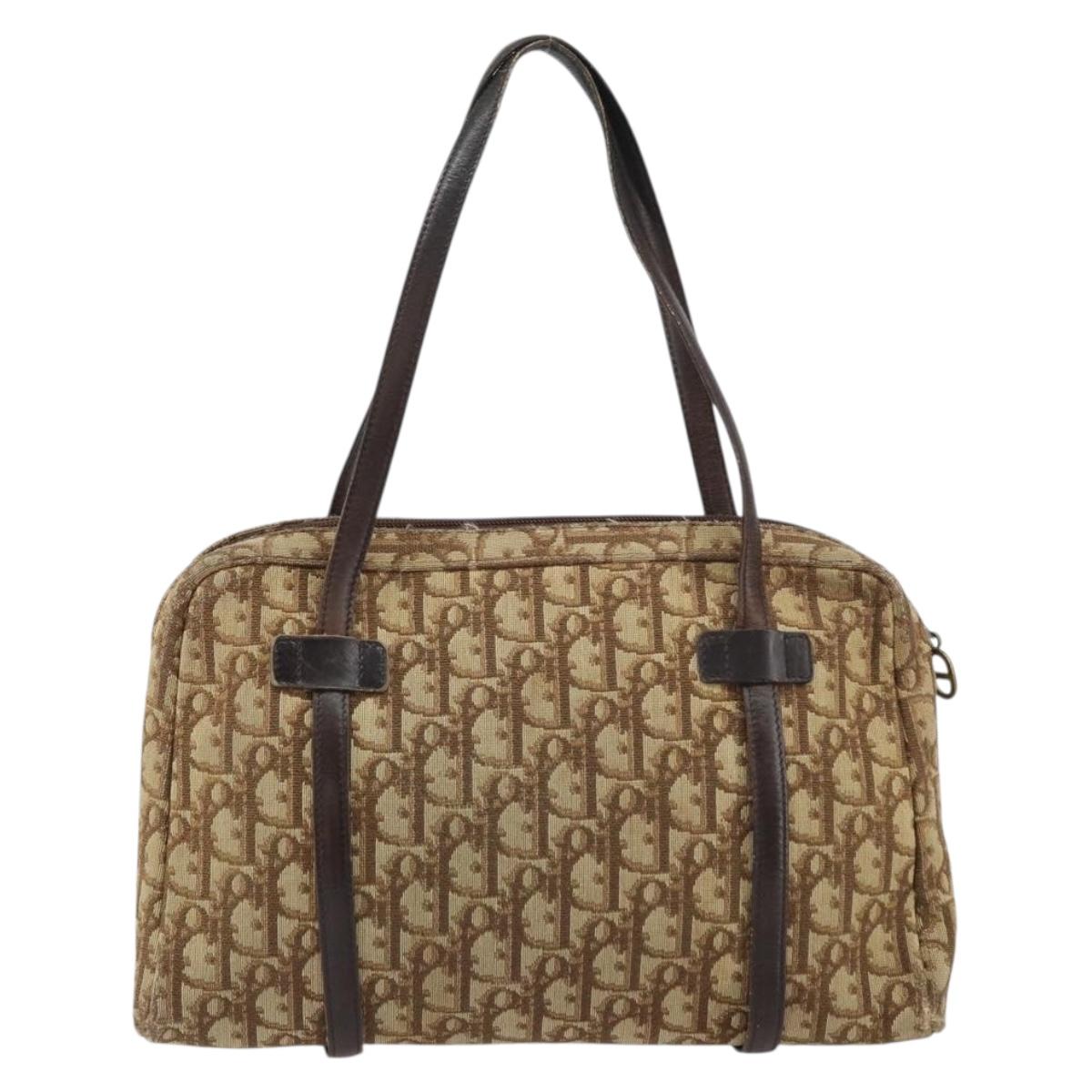 Christian Dior Trotter Canvas Hand Bag Beige Gold Auth 157140