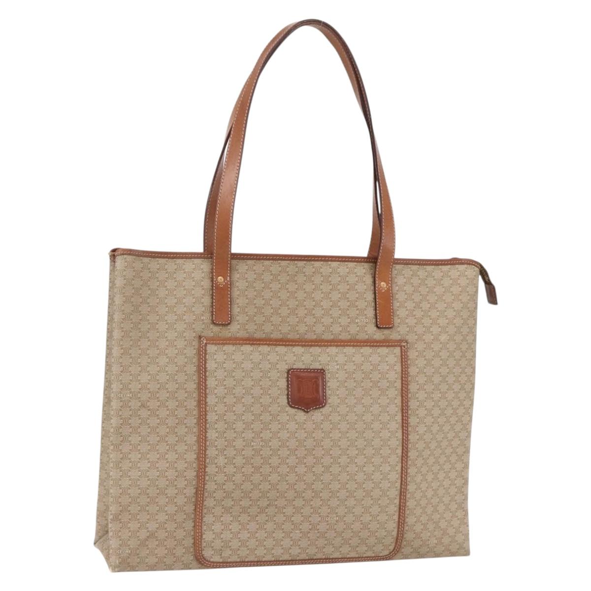 CELINE Macadam Canvas Tote Bag PVC Beige Auth 157142