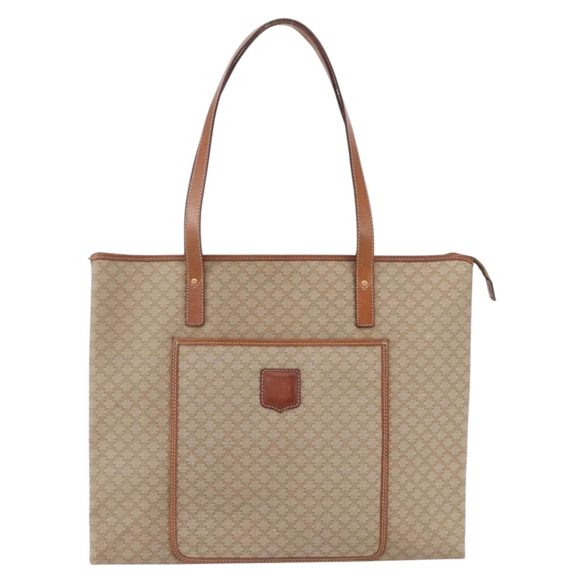 CELINE Macadam Canvas Tote Bag PVC Beige Auth 157142